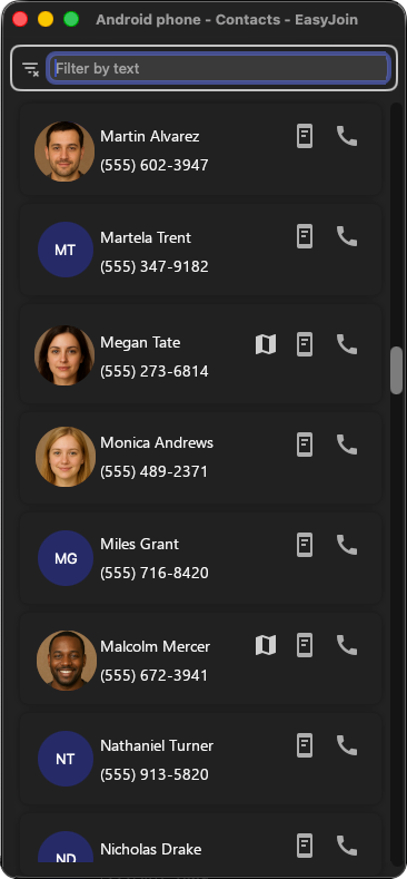 View and dial phone contacts from computer