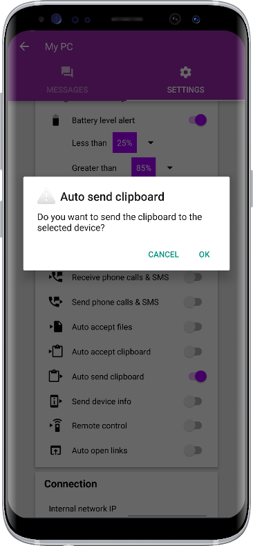 Universal clipboard sync across devices